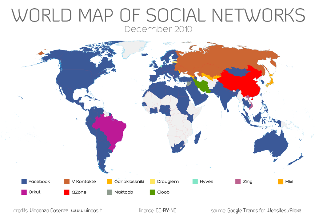 Infografik: Weltkarte der sozialen Netzwerke