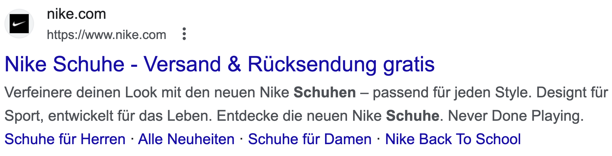 Beispiel für Google Ad mit Sitelinks