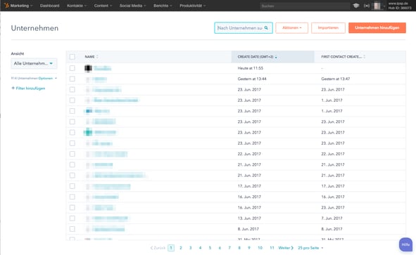 Unternehmensdatenbank in HubSpot