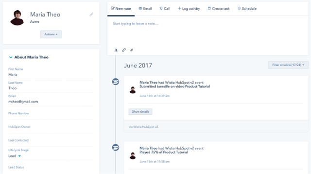 Kontakt Interaktion mit Wistia