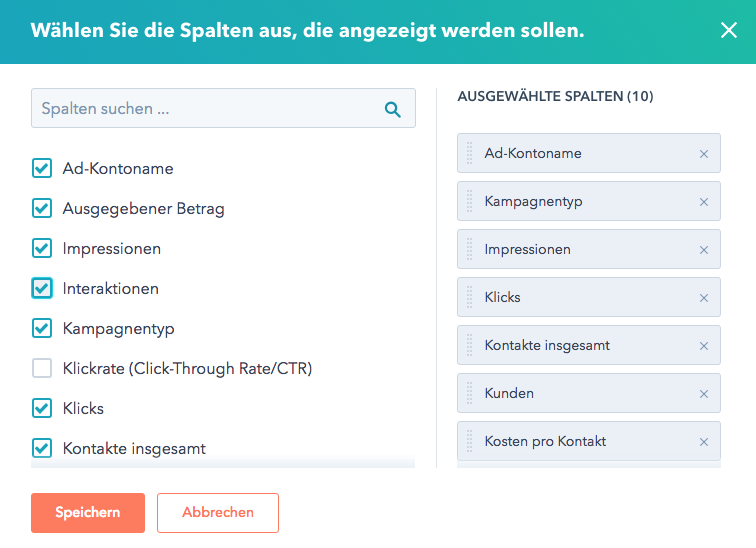 Spalten auswählen