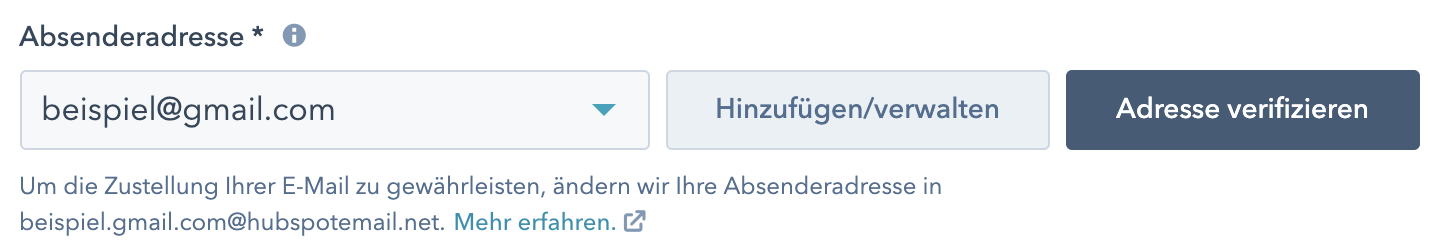 Beispiel HubSpot  kostenloses E-Mail ohne eigene E-Mail-Versanddomain