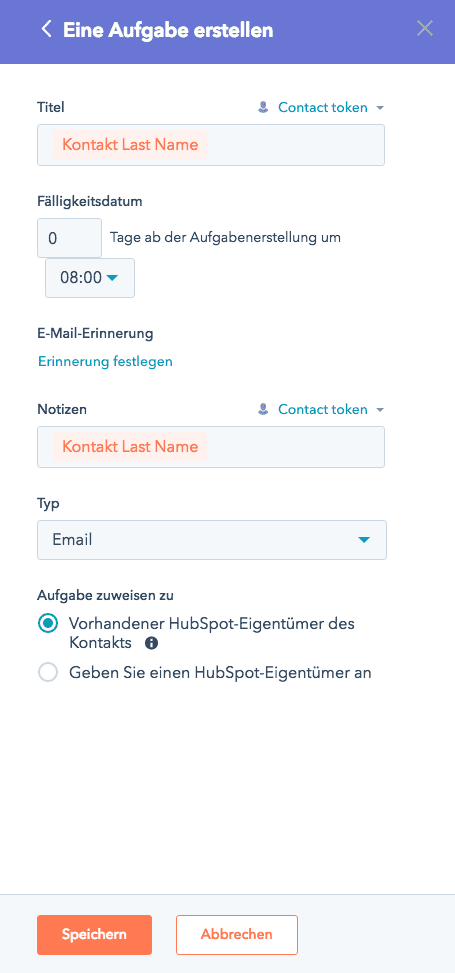 HubSpot Workflow Aufgaben Personalisierung