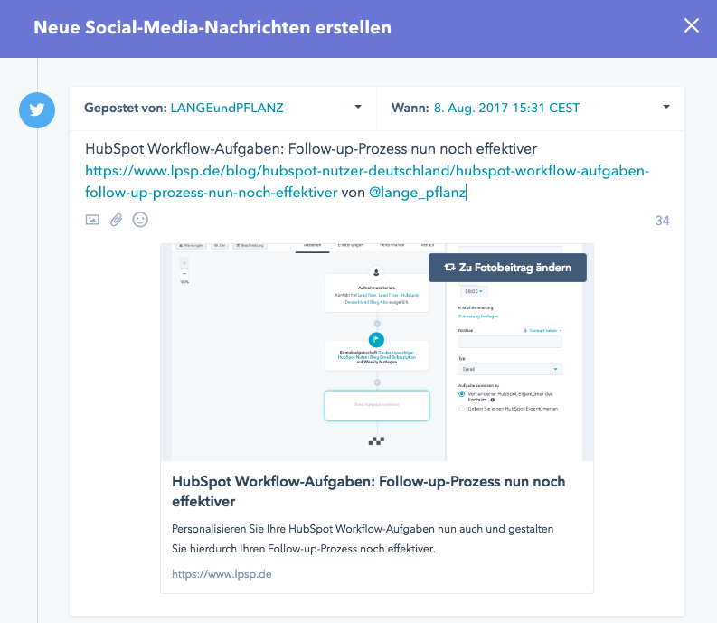 Twitternachricht über HubSpot posten