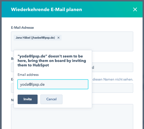 HubSpot Update - Wiederkehrende E-Mail planen Empfänger hinzufügen