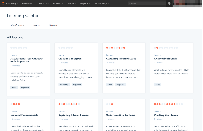 HubSpot Academy Lektionen