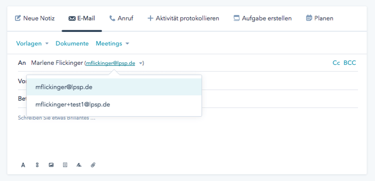 E-Mail-Auswahl vor dem Versand