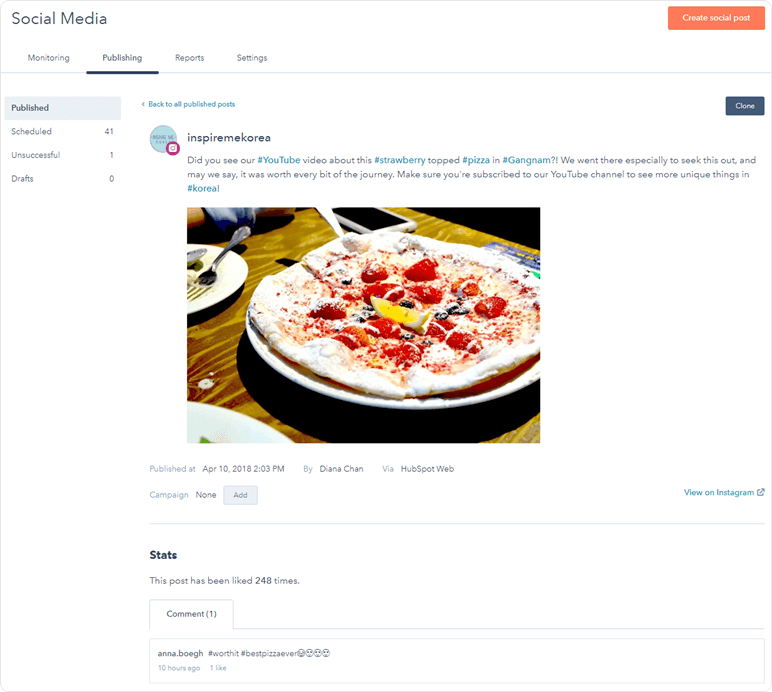 HubSpot Update 86 – Instagram