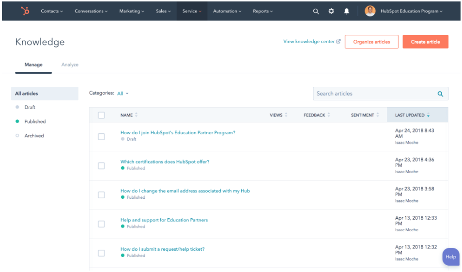 Service Hub – Knowledge