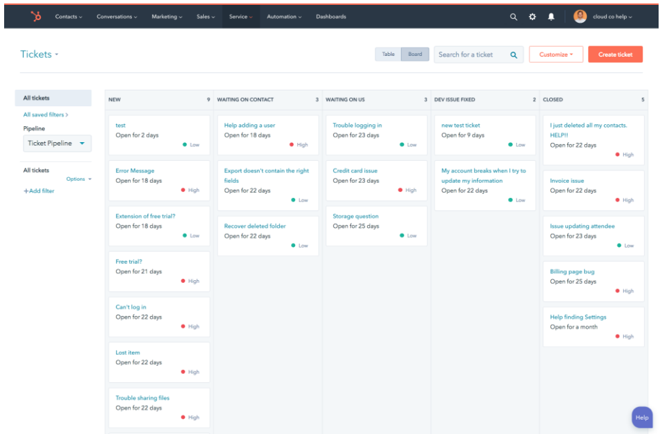 Service Hub – Tickets