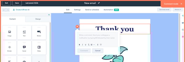 Hubspot Update (E-Mail)- Kommentarfunktion im Marketing-E-Mail-Editor_1