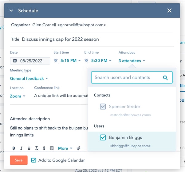 Hubspot Update (Meetings)- Teilnehmer hinzufügen bei CRM-Datensatz Meetings_!