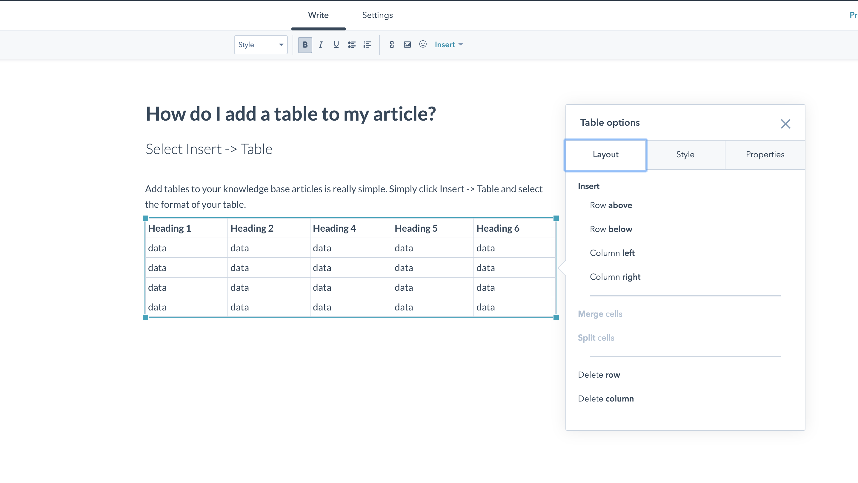 Table Edit: Tabellen in Knowledge Base Artikeln