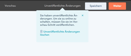 Entwürfe Lead Flow HubSpot - Sie haben unveröffentlichte Änderungen
