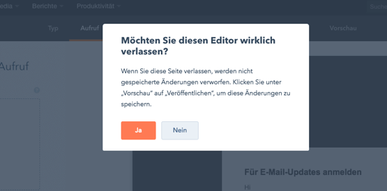 Entwürfe Lead Flow HubSpot - Möchten Sie diesen Editor verlassen?