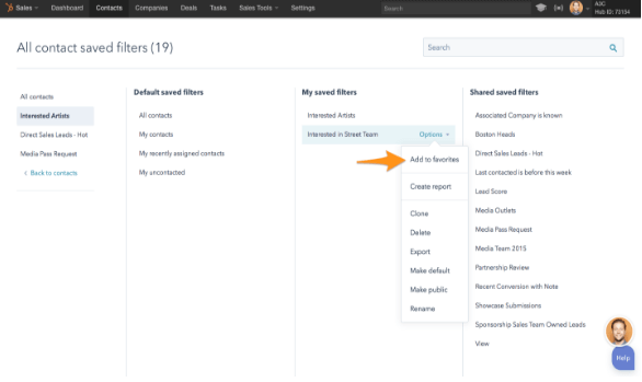 HubSpot Update Filtermöglichkeit CRM und HubSpot Marketing Favoriten speichern