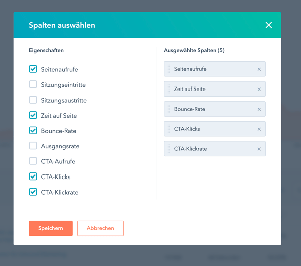 Anleitung Content Audit in HubSpot_Spalten auswählen