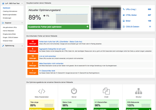 Optimierungs-Modul Dashboard PageRangers