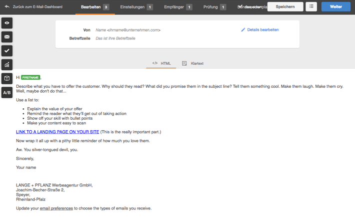 E-Mail mit Plain Email Vorlage