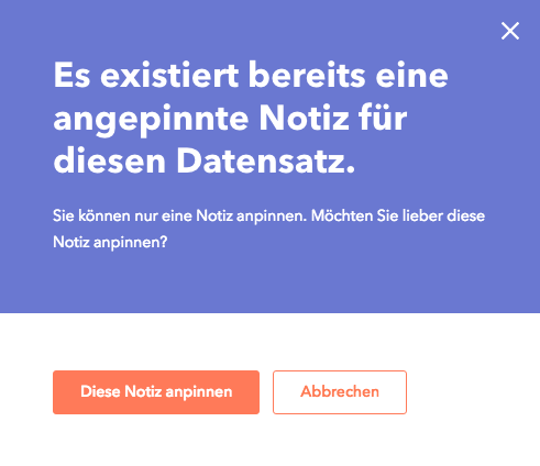 Meldung über bereits angeheftete Notiz