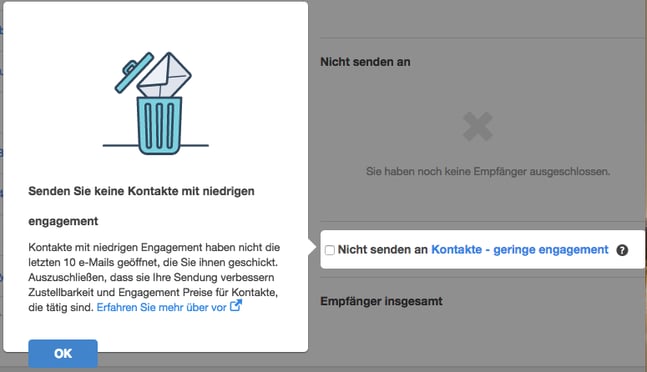 Graymail-Unterdrückung im Empfänger Tab