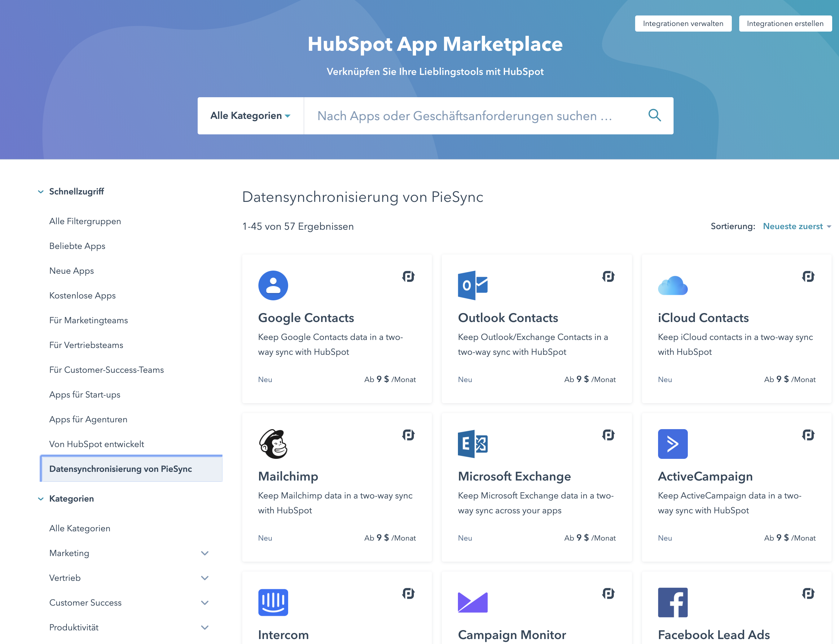 Gelistet im App Marketplace: Die Top 55 PieSync-Verknüpfungen