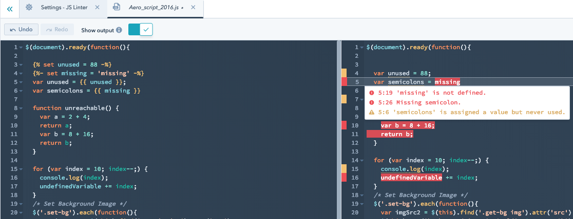 Neu im Design Manager: HubL Transpiler und JavaScript Linting