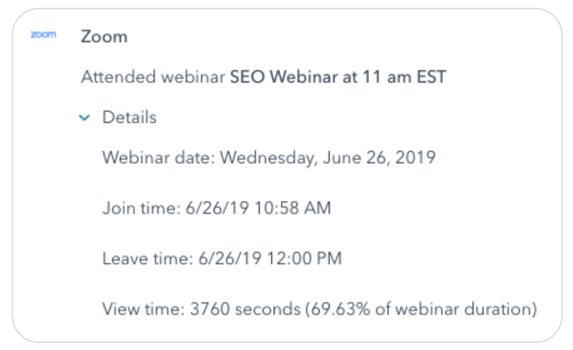 Aktualisierte Zoom-Integration: Webinar-Daten in der Kontaktchronik