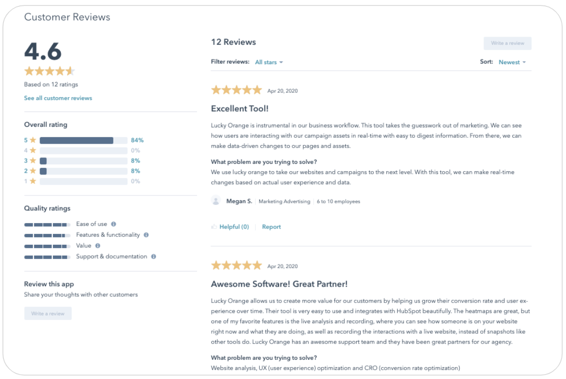 HubSpot Update: App Marketplace Bewertungen und Rezensionen