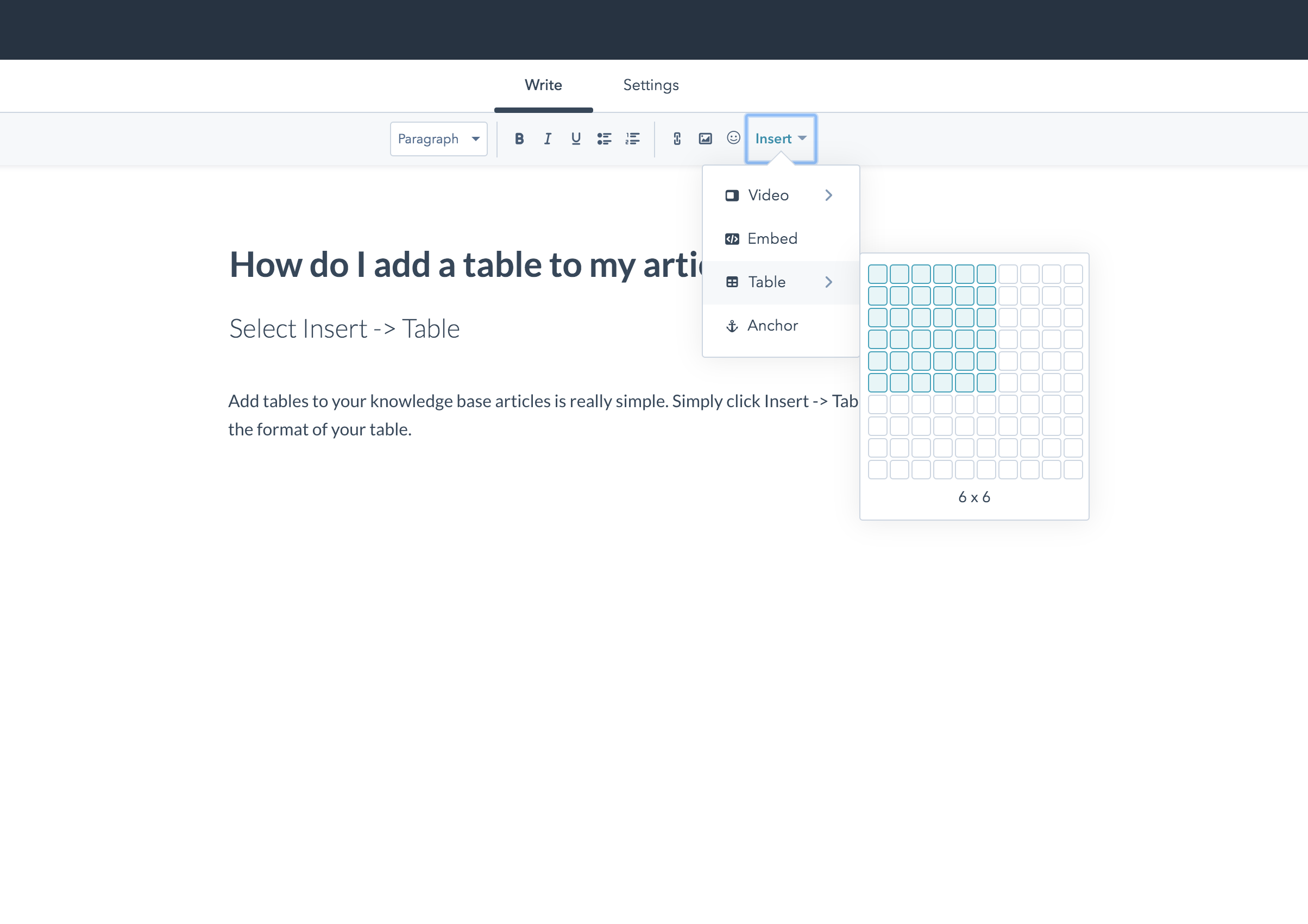 Tabellen in Knowledge Base Artikeln