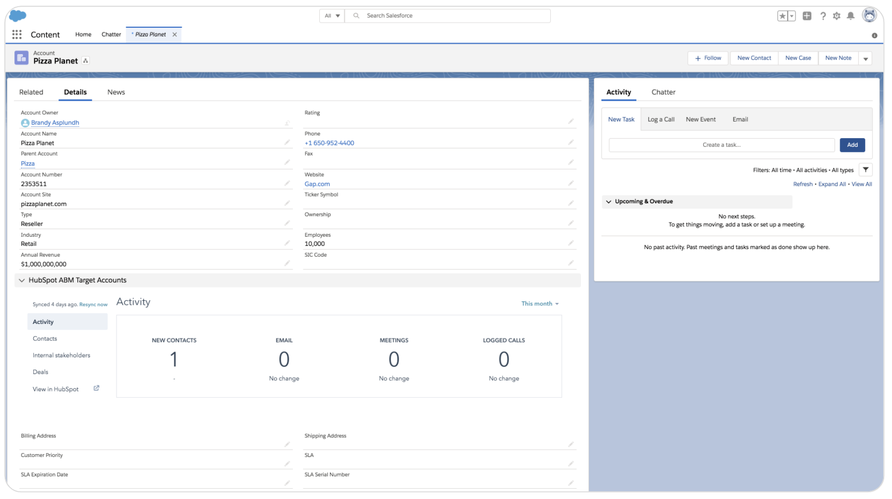 Account-Übersicht Visualforce-Modul für die Salesforce-Integration